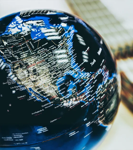 Close-up of a dark blue globe showing North America